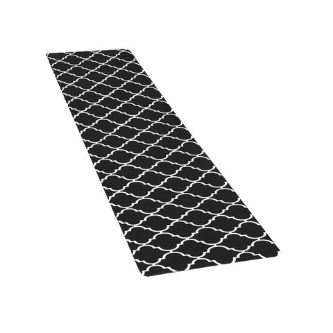 Non-Slip PVC Kitchen Floor Runner 45 x 180 cm, Waterproof Rug, Black Moroccan Trellis