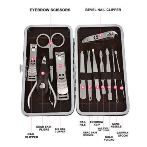 12-Piece Manicure Pedicure Kit, Professional Nail Clipper Grooming Set, Brown Checkered Case