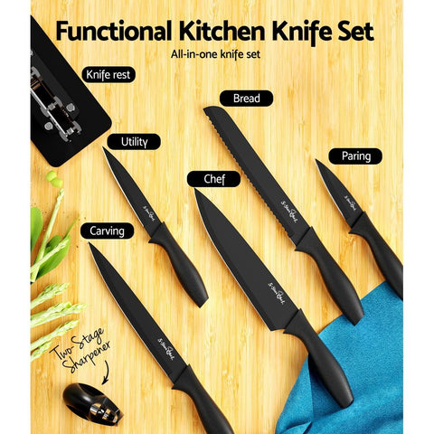 7-Piece Kitchen Knife Set with Sharpener, Stainless Steel Non-Stick Blades