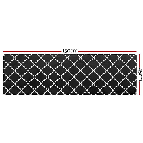 Non-Slip PVC Kitchen Floor Runner 50 x 160 cm, Waterproof Rug, Black Moroccan Trellis