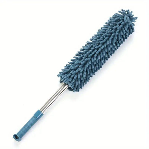 Telescopic Microfibre Cleaning Duster, Washable Static Dust Sweeper for High-Reach Cleaning, Navy Blue