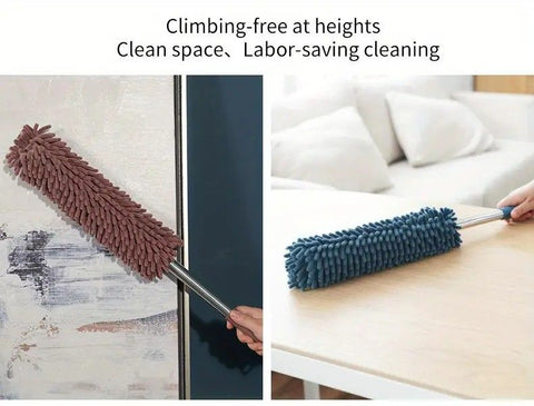 Telescopic Microfibre Cleaning Duster, Washable Static Dust Sweeper for High-Reach Cleaning, Navy Blue
