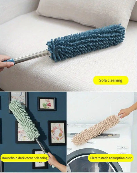 Telescopic Microfibre Cleaning Duster, Washable Static Dust Sweeper for High-Reach Cleaning, Navy Blue