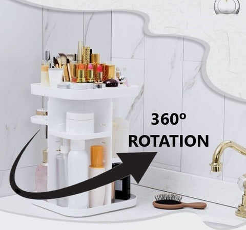 360 Rotating Makeup Organizer, Large Capacity Cosmetic Storage for Bedroom and Bathroom, White