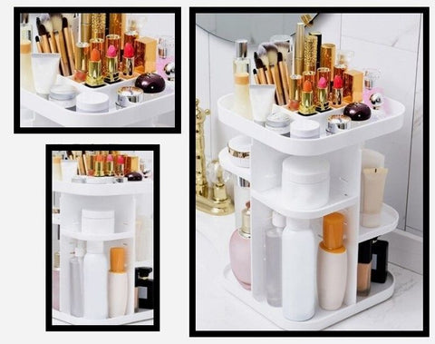 360 Rotating Makeup Organizer, Large Capacity Cosmetic Storage for Bedroom and Bathroom, White