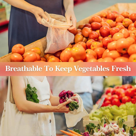 Set of 10 Reusable Mesh Produce Bags, Washable Grocery Storage Bags