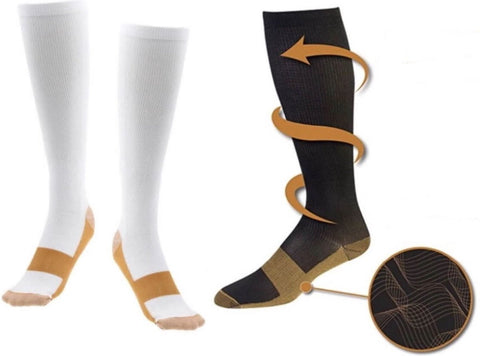 Copper Compression Stockings | Compression Socks | Support Stockings | Sports Socks II Airplane Socks | Size S/M (36-40) | White