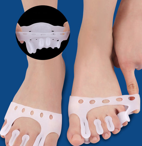 Silicone Toe Corrector 5-Hole | Toe Spreader | Hallux Valgus | Straighten Toes | Shock Absorbing | With Holes | White | 1 Pair