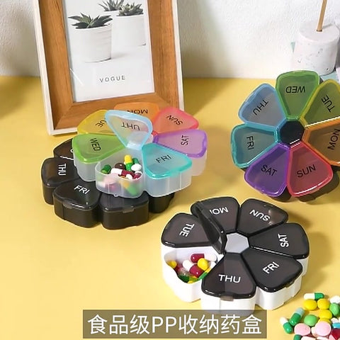 Round Flower Medicine Box | Pill Box | Pill Box | Medicine Box | Pill Box | 7 Days | Black