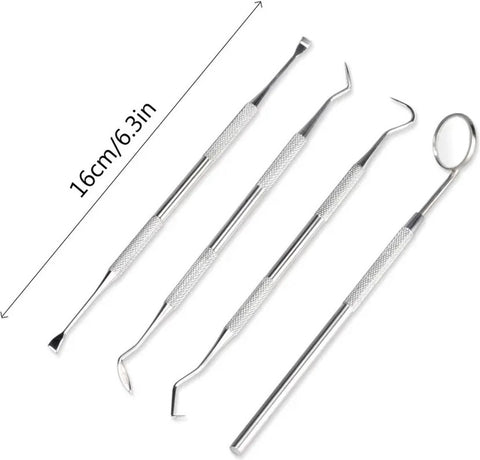 4-Piece Dental Care Tool Set | Dental Set | Oral Care | Plaque and Debris Removal Set | Dental Hook | Stainless Steel