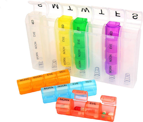 7-day pill box with 4 daily compartments - Automatic opening - 28-compartment pill box - Medicine box - Pill organizer