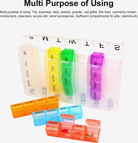 7-day pill box with 4 daily compartments - Automatic opening - 28-compartment pill box - Medicine box - Pill organizer