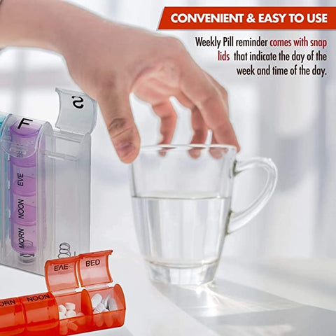 7-day pill box with 4 daily compartments - Automatic opening - 28-compartment pill box - Medicine box - Pill organizer