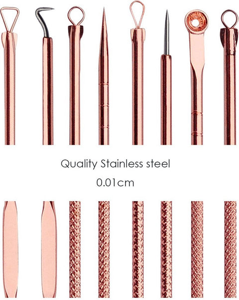 4-Piece Set of Comedone Spoons | Blackhead & Acne Removal | Acne | Comedone Spoon | Comedone Extractor | Pimple Removal | Stainless Steel | Rose Gold