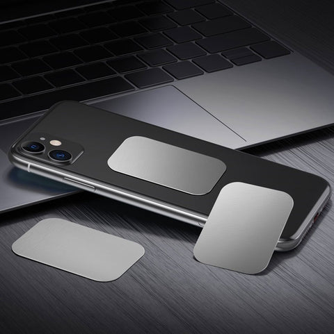 2x Metal Square Plate for Phone | Self-Adhesive Magnetic | Phone Holder | Phone Sticker | Metal Phone Plate | Round | Silver
