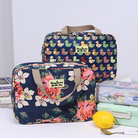 Women's toiletry bag - Large makeup bag - With handle - Waterproof - Portable - Suitable for camping and travel - Makeup bag with floral pattern