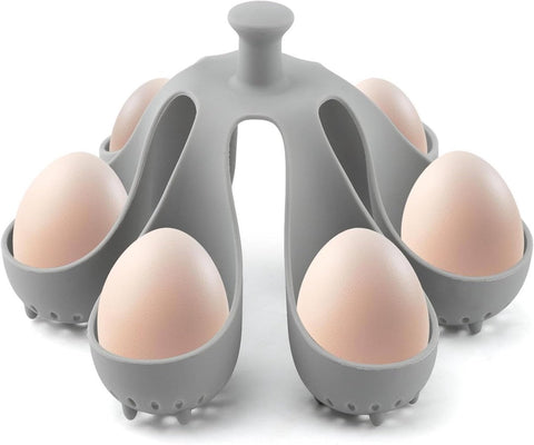 Egg Cooker - Holds 6 Eggs - Fast Cooking & Safe Handle - Fridge Storage Rack - For Family and Kitchen