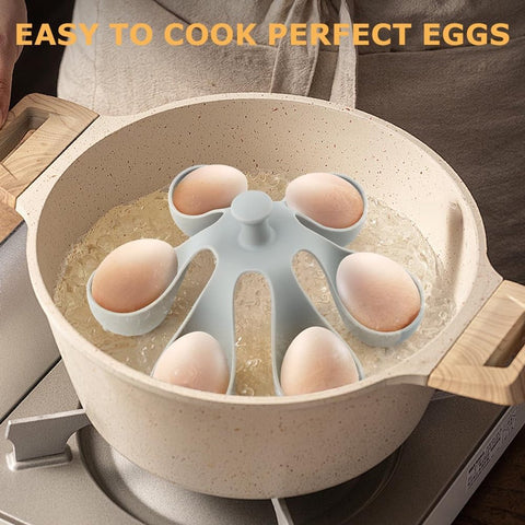 Egg Cooker - Holds 6 Eggs - Fast Cooking & Safe Handle - Fridge Storage Rack - For Family and Kitchen