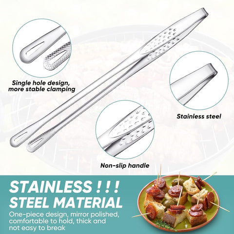 6 Stainless Steel Barbecue Tongs - 28 cm Korean & Japanese Model - Suitable for Grill, Steak, and Salad - Portable Kitchen and Outdoor Tongs Set