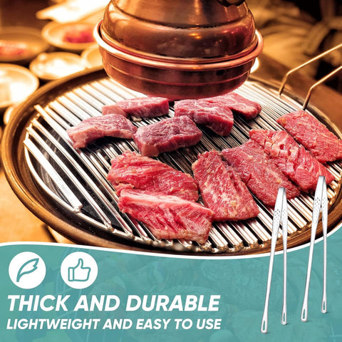 6 Stainless Steel Barbecue Tongs - 28 cm Korean & Japanese Model - Suitable for Grill, Steak, and Salad - Portable Kitchen and Outdoor Tongs Set