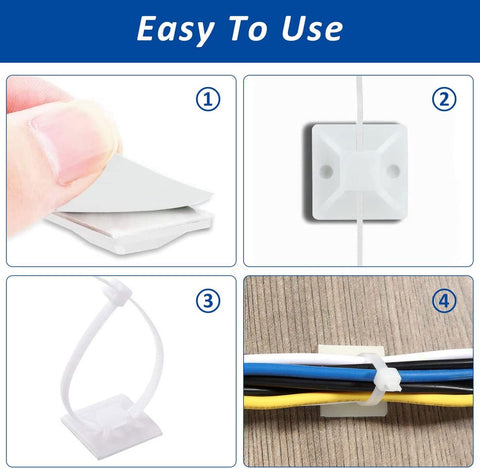 100 pieces 25 mm × 25 mm self-adhesive cable tie base holders (white)
