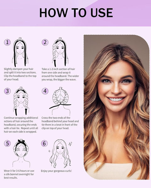 Heat-free hair curlers - Curling rollers - curling set - Blow-dry effect without heat overnight - Soft cap and sleepy bow design - Comfortable curls while you sleep for long hair - vegetable