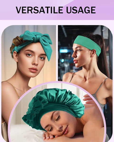 Heat-free hair curlers - Curling rollers - curling set - Blow-dry effect without heat overnight - Soft cap and sleepy bow design - Comfortable curls while you sleep for long hair - vegetable