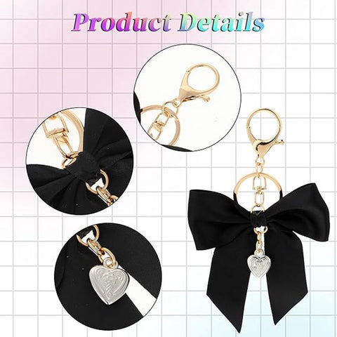 Bag Charms - Set of three cute bag charms with bows - Keychains with red, white, and black bows - Suitable for handbags, car keychains, and bag charms.