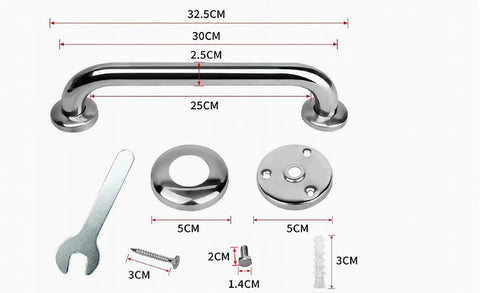 2 Pieces Bathroom Grab Bar 304 Stainless Steel - 30cm - 500lbs Load Capacity - For the Elderly
