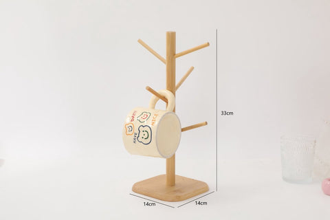 Bamboo Coffee Cup Tree - 6 Hooks - Space-saving - Stable - For Kitchen Table or Coffee Bar