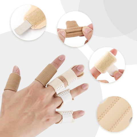 Finger Brace - Finger Splint - Adjustable - Bendable - One Size - Suitable for All Fingers - Finger Protectors - Universal Finger Stabilizer - 3 Finger Splints + 2 Short Finger Plates