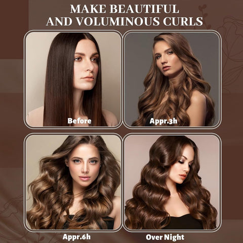 Heatless Curls - 3 Pieces - Satin - For Voluminous Curls - Curlers - Hair Rollers - Heatless Blowout Set - Heatless Curls Tool - Curls Without Heat - Curly Hair Products - Alternative to Curling Iron - Brown - All Hair Types - With Hair Scarf