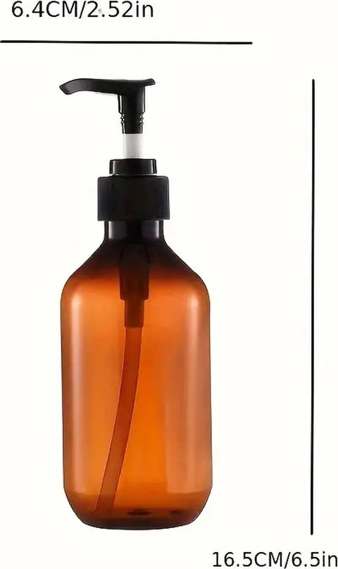Set of 4 Pump Bottles, 500 ML, plastic soap dispenser Transparent brown, refillable shampoo bottle.