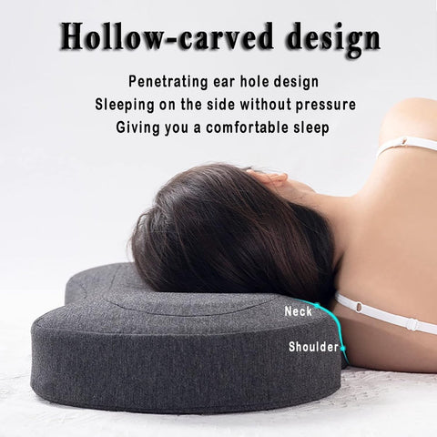 Piercing Pillow - Ear Piercing Pillow for Side Sleepers - Side Sleeping Pillow - Memory Foam Pillow - Ergonomic - Pillow with Hole for Ear - Donut Piercing Pillow - For Ear Pain - 55x 35x 9x 7cm - Ring Pillow - Washable - Removable - Grey - Skin-Friendly