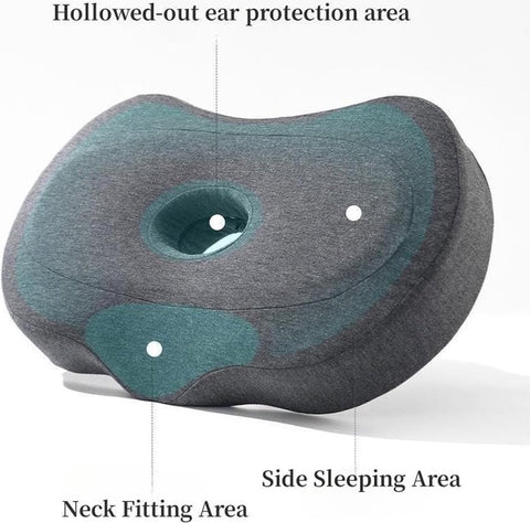 Piercing Pillow - Ear Piercing Pillow for Side Sleepers - Side Sleeping Pillow - Memory Foam Pillow - Ergonomic - Pillow with Hole for Ear - Donut Piercing Pillow - For Ear Pain - 55x 35x 9x 7cm - Ring Pillow - Washable - Removable - Grey - Skin-Friendly