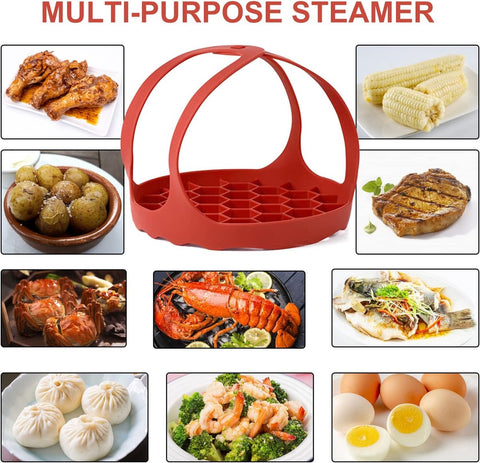 Silicone Steamer Basket (Foldable) - Rubber Baking Sling for Instant Pot 6 Qt / 8 Qt - BPA-Free - Heat Resistant - Handy for Eggs - For Multicookers and Steamers - Easy to Clean - Dishwasher Safe - Steamer Basket - Steamer Rack
