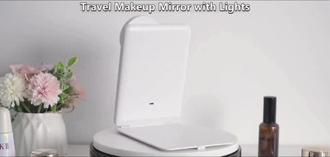 Rechargeable travel makeup mirror with lighting - 10x magnification - portable illuminated makeup mirror - 80 LEDs - 2000 mAh battery - 3-color lighting - touch dimming - tabletop