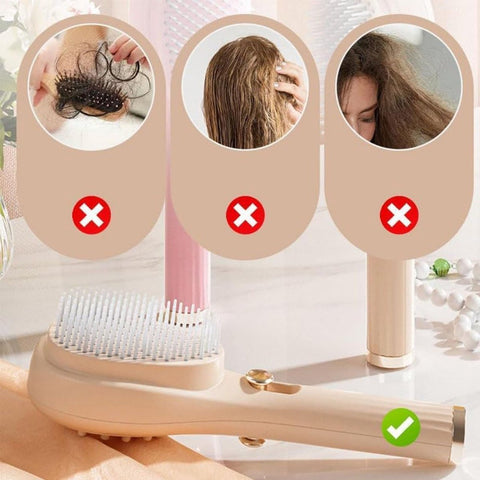 Anti-Tangle Hairbrush - Telescopic Self-Cleaning Brush - Head Massager - Hairbrushes for Women - Air Cushion Massage Combs - Multifunctional Anti-Static Massage Comb - Cleaning with One Click - Beige - 1 Piece