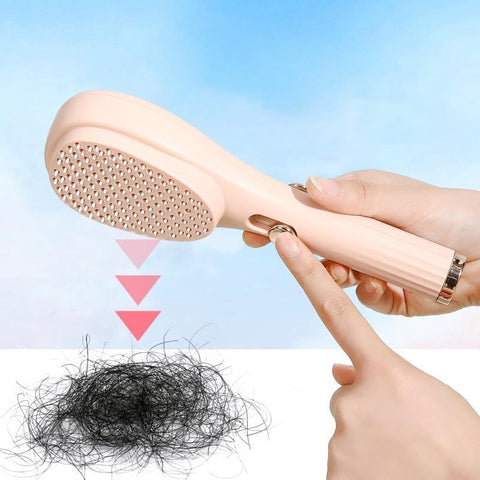 Anti-Tangle Hairbrush - Telescopic Self-Cleaning Brush - Head Massager - Hairbrushes for Women - Air Cushion Massage Combs - Multifunctional Anti-Static Massage Comb - Cleaning with One Click - Beige - 1 Piece