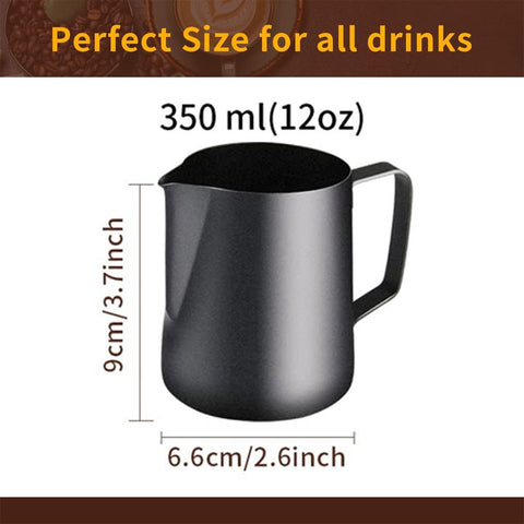 Milk frothing pitcher - Stainless Steel - Small milk jug - Milk pitcher - Milk frothing pitchers - Milk-Coffee frothing pitcher - 350ml - Espresso machine - Barista - Making coffee - Coffee - For making cappuccino-espresso - Black