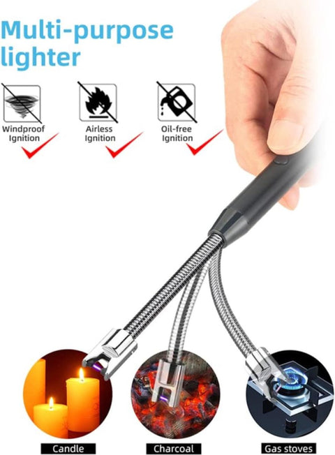 Long Electric Lighter - USB Rechargeable - Kitchen Helpers - USB Electric Stick Lighter - Kitchen BBQ Lighter - For Kitchen, Stove, Camping, Fireworks, Fireplace, Candles, Lighting - Black - 1 Piece