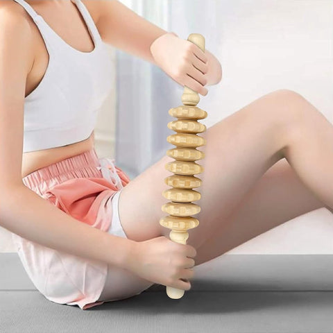 Massage Stick - Massage - Massage Device - 2 Pieces - Relieve Fatigue - Anti-Cellulite Massage Roller Tool - Full Body Massager - Thigh Massager - Natural Wooden Massage Roller - Connective Tissue Massages - Relax - Durable - 9 Wheels