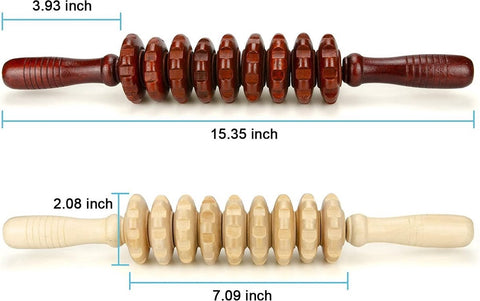 Massage Stick - Massage - Massage Device - 2 Pieces - Relieve Fatigue - Anti-Cellulite Massage Roller Tool - Full Body Massager - Thigh Massager - Natural Wooden Massage Roller - Connective Tissue Massages - Relax - Durable - 9 Wheels