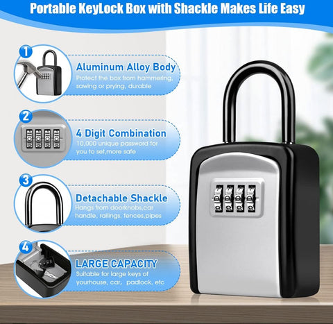 Outdoor/Indoor Key Safe - Small Key Safe with Code - Key Cabinet - Key Box - Small Safe with Combination Lock - Central Key Storage - Removable Lock - No Drilling Required - Wall-Mounted - Water-Resistant - Grey