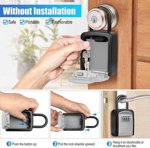 Outdoor/Indoor Key Safe - Small Key Safe with Code - Key Cabinet - Key Box - Small Safe with Combination Lock - Central Key Storage - Removable Lock - No Drilling Required - Wall-Mounted - Water-Resistant - Grey