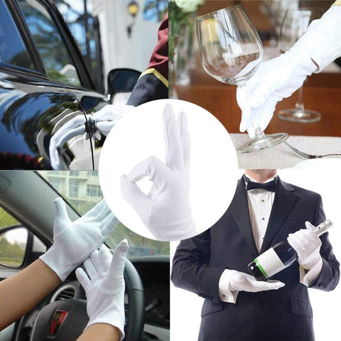 Cotton gloves - 12 Pairs - white - soft hand cotton - Used For Cosmetics, Jewelry Coin Inspection, Inspection Gloves, Service Gloves, Moisture Gloves - everyday cotton gloves