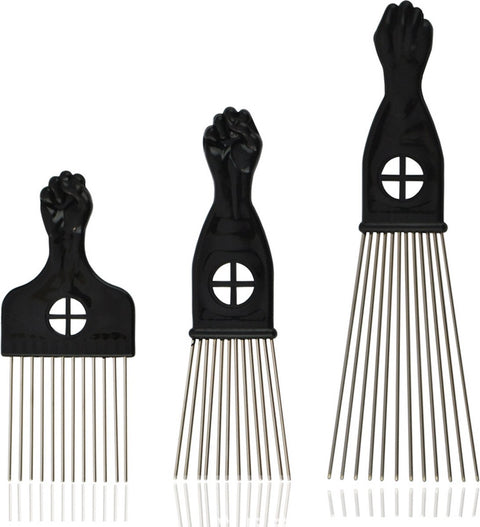 Comb - Afro Comb - Hairdresser's Comb - Styling Tool - Afro Comb - Afro Pick - Styling Afro Comb - 3 Sizes - 3 Types - Professional - Accessory - Men and Women - Black