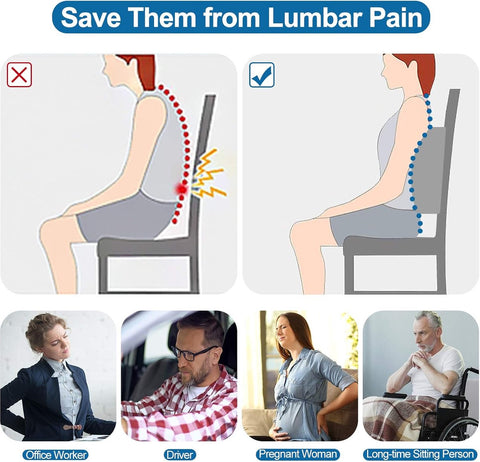 Ergonomic Lower Back Cushion - Memory Foam - Back Support - Lumbar Support - Relieve Fatigue - For Car, Office Chair, Sofa and Bed - Car Cushion - Working from Home - Grey - Back Pain & Sitting Comfort