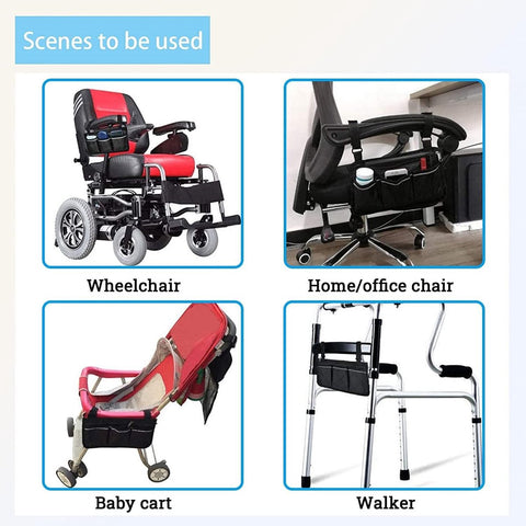 Wheelchair Armrest Storage Bag - Wheelchair Bag with 4 Storage Compartments - 32.5 x 18 cm - Waterproof Armrest Bag - with Safety Reflective Stripe - Universal Wheelchair Side Bag - Wheelchair Bag - Mobility Scooter Bag - Wheelchair Shopping Bag - Black