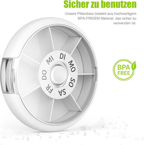 7-Day Pill Box - Portable Small Tablet Dispenser - Round Medicine Box - Practical Pill Box - Easy-to-Forget Weekly Box - For All Types of People, Elderly People, Young People, Children - White